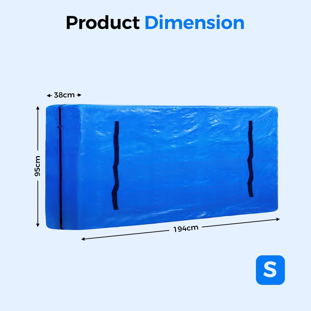 Mattress Bag for Moving and Storage - Single - 120gsm PE Tarp, 8 Heavy Duty Handles, Zip on Three Sides, Water Resistant