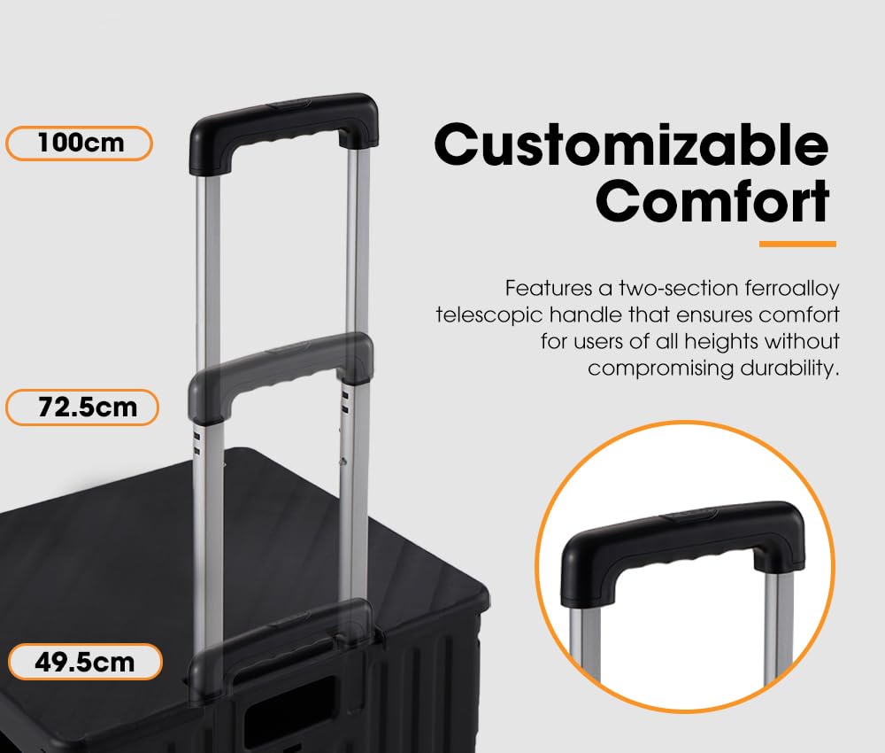 Foldable Camping and Shopping Trolley Cart - Black - 70kg Capacity, 360 Degree Locking Wheels, Telescopic Handle, Canopy
