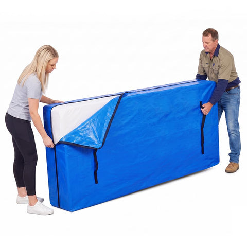 Mattress Bag for Moving and Storage - King Single - 120gsm PE Tarp, 8 Heavy Duty Handles, Zip on Three Sides