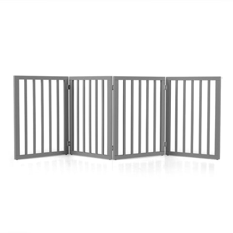 Foldable Dog Gate 4 Panel - Grey, 188 x 61cm - No Drill Freestanding, 180 Degree Hinges, MDF and Stainless Steel
