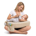 Nursing Pillow with Side Pocket - Beige - Wide Wrap-Around Fit, High-Density Foam, OEKO-TEX Cover
