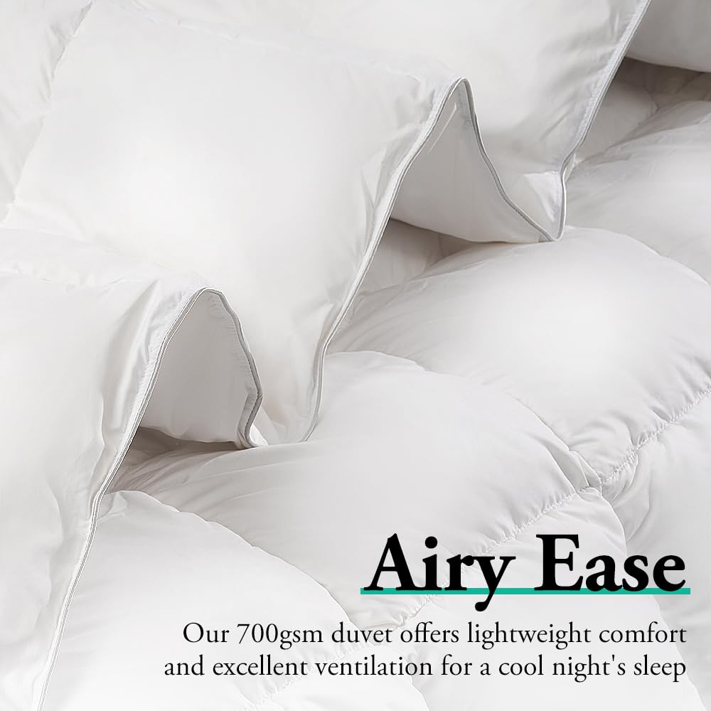 Goose Feather and Down Quilt 700GSM - Single - All Seasons Comforter, 10% Down 90% Feather, 100% Cotton Cover