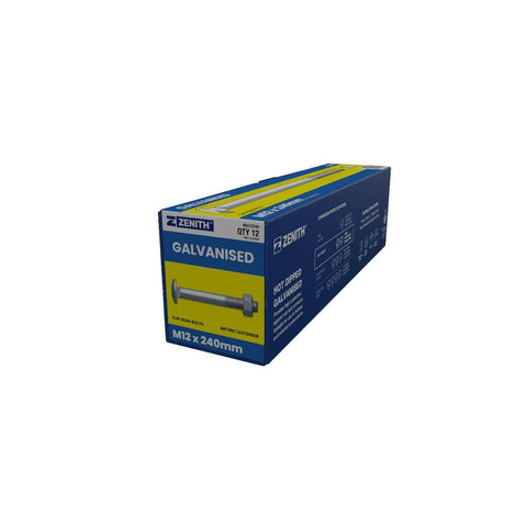 Zenith Hot Dip Galvanised Cup Head Bolts Nuts M12 x 240mm 12 Pack - SuperSaverAU - view 1