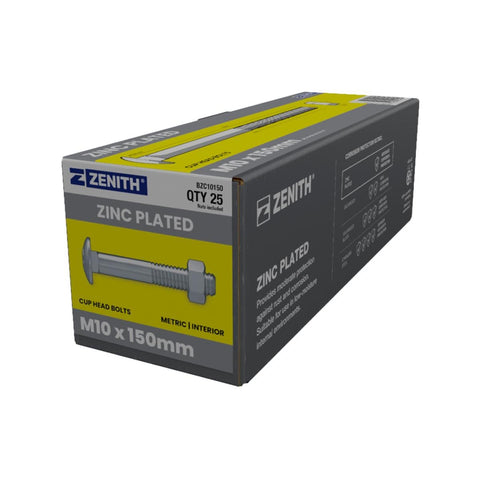 Zenith M10 Cup Head Bolts and Nuts 25 Pack - 150mm - Zinc Plated - Coarse Thread - SuperSaverAU - view 1