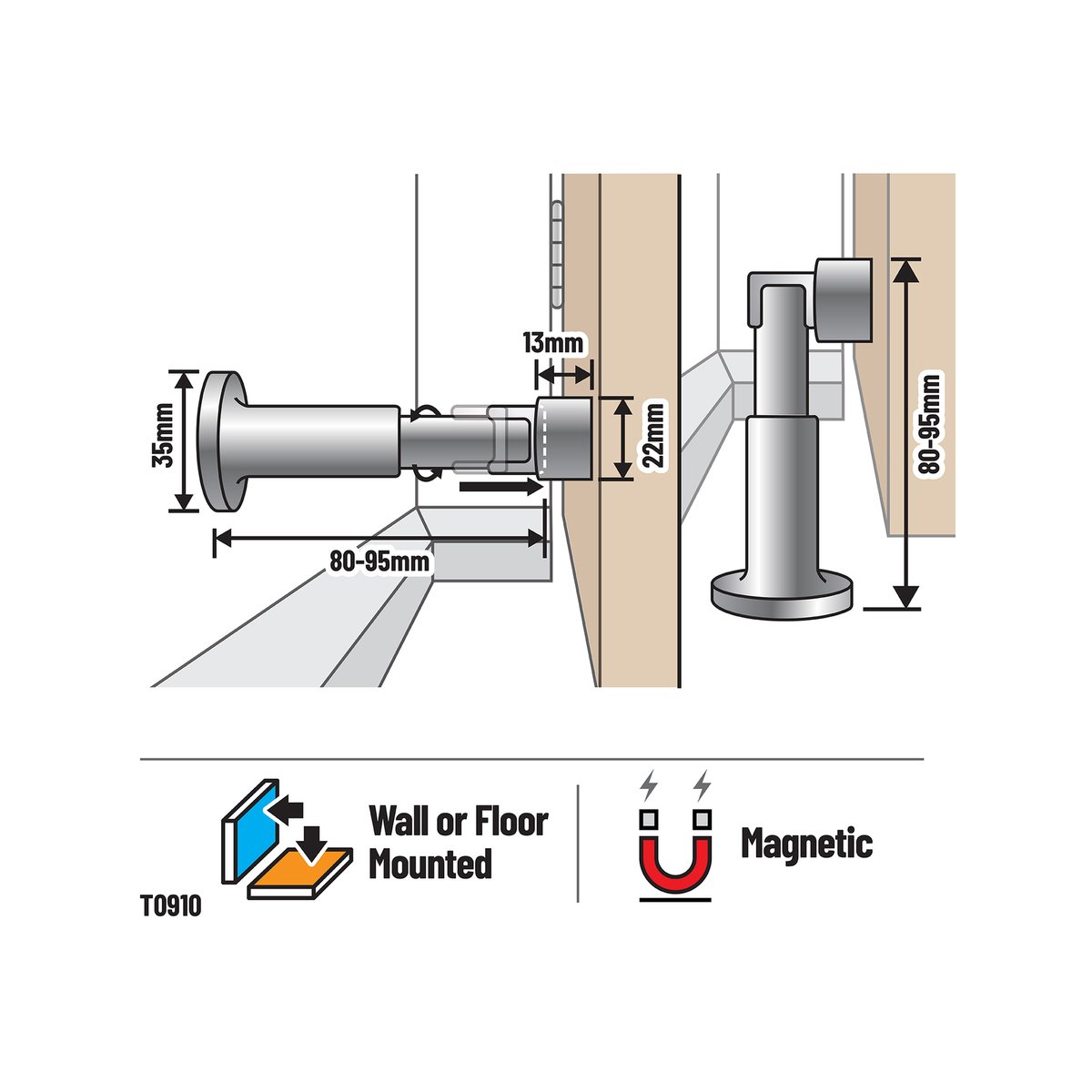 Adoored Magnetic Door Stop - 40mm - Satin Chrome - Shock Absorbing - SuperSaverAU - view 3