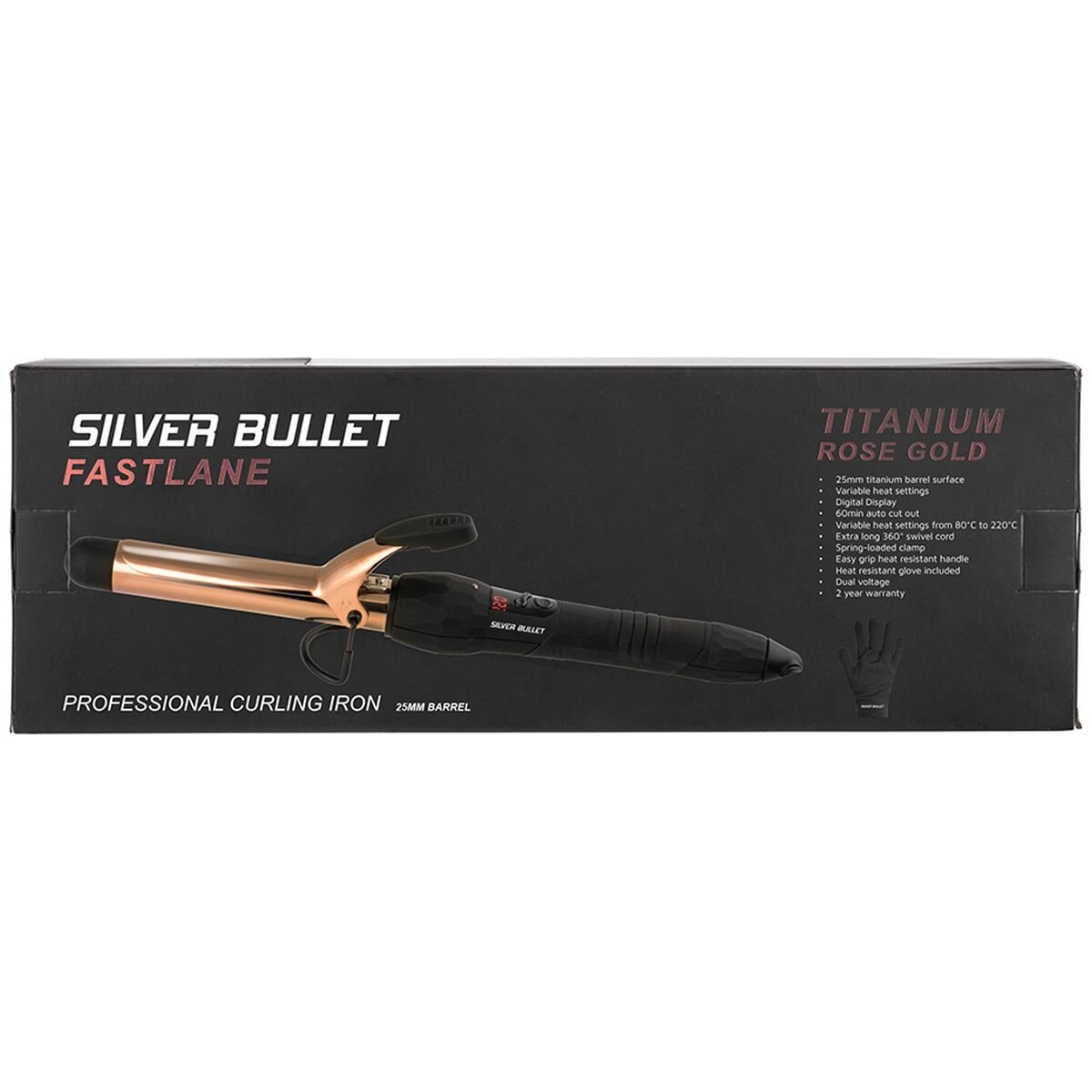 Silver Bullet Fastlane Rose Gold Titanium Curling Iron - 25mm Barrel, Full Curls, Dual Voltage - 900874