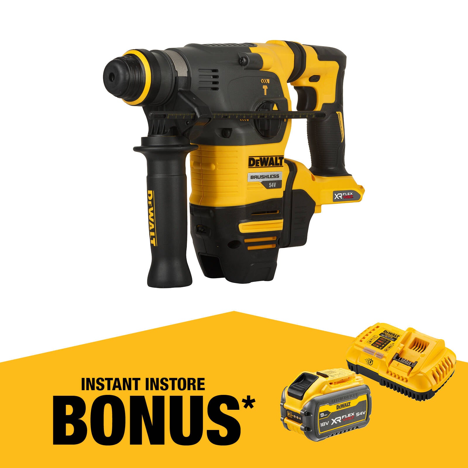 DeWALT 54V XR FlexVolt 30mm SDS-Plus Cordless Hammer Drill - Bare Unit DCH333NT-XJ