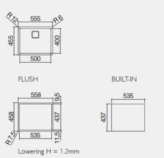Barazza Cubo single bowl sink - 43L bowl, 1mm 304 stainless steel, top or flush mount - AFS500
