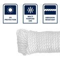 Grunt Super Silver 6mm x 20m Rope, White Twisted Polypropylene, Floats, 500kg Break Strength