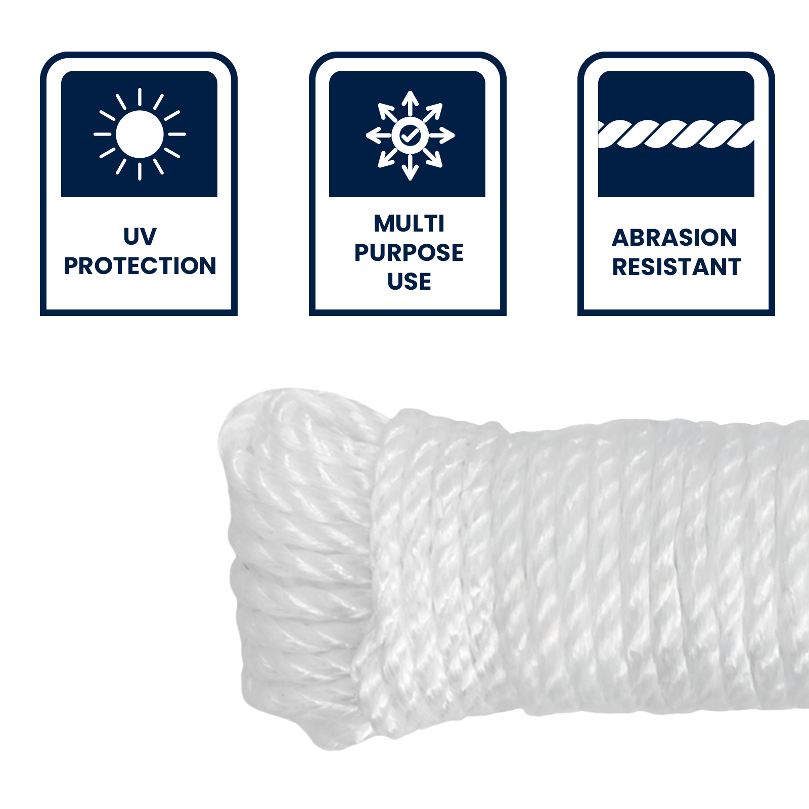 Grunt Super Silver 6mm x 20m Rope, White Twisted Polypropylene, Floats, 500kg Break Strength