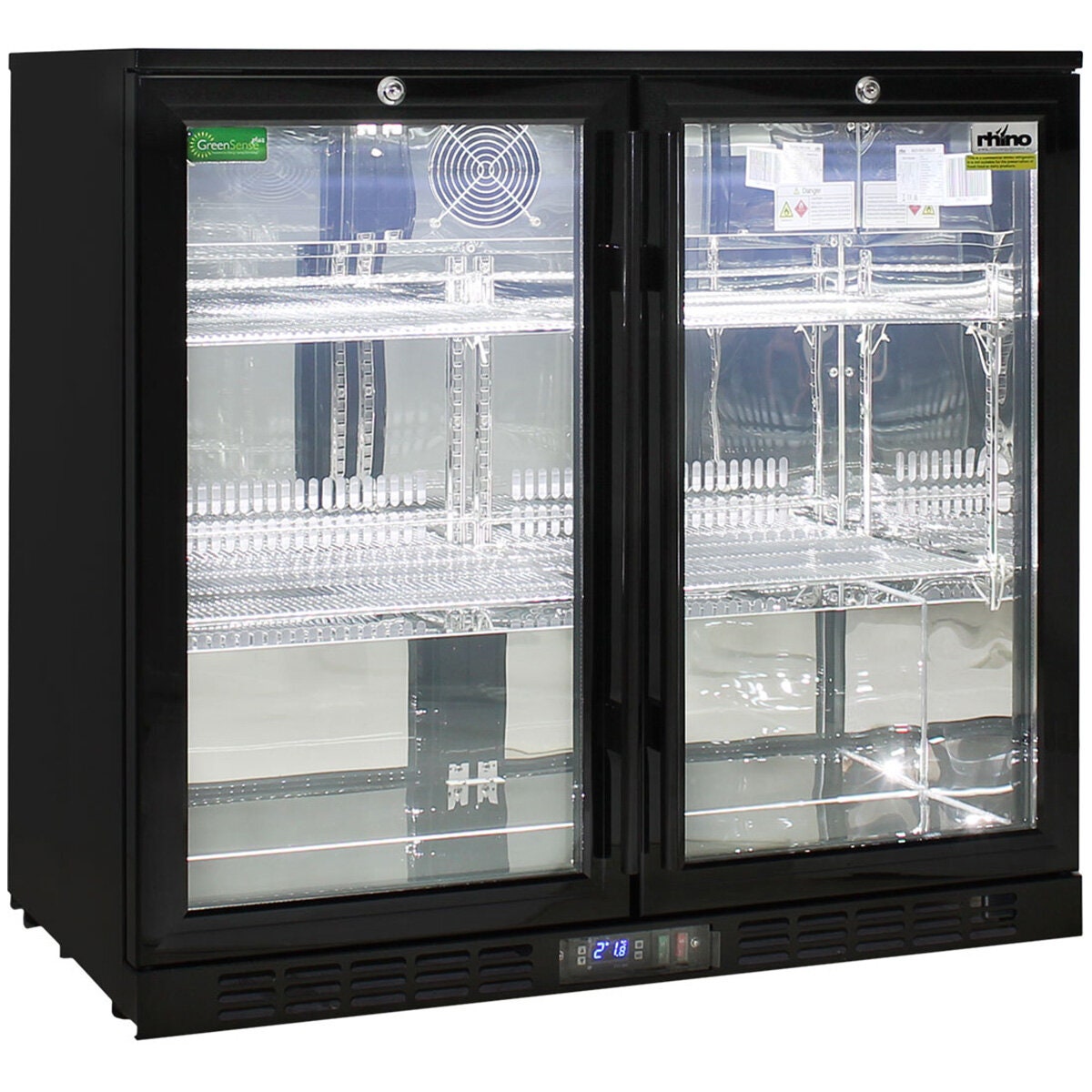 Rhino 208L Double Door Beverage Centre - Black, LED Display, Lockable Doors - SG2H-B