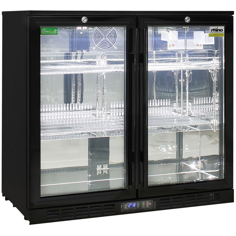 Rhino 208L Double Door Beverage Centre - Black, LED Display, Lockable Doors - SG2H-B
