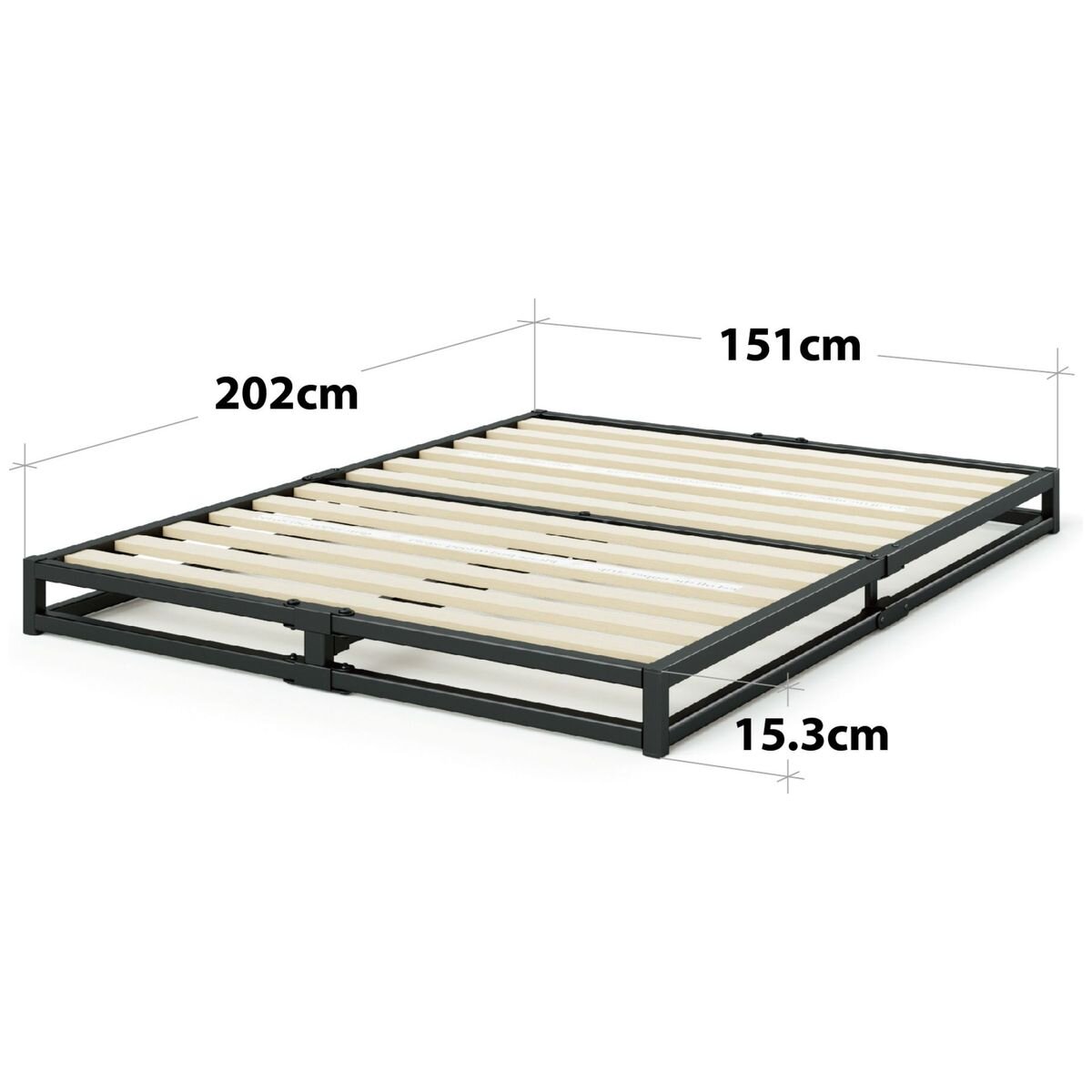 Zinus Joseph queen metal bed frame - 15cm low profile, flat wooden slats, black steel - AU-MBBF-6Q