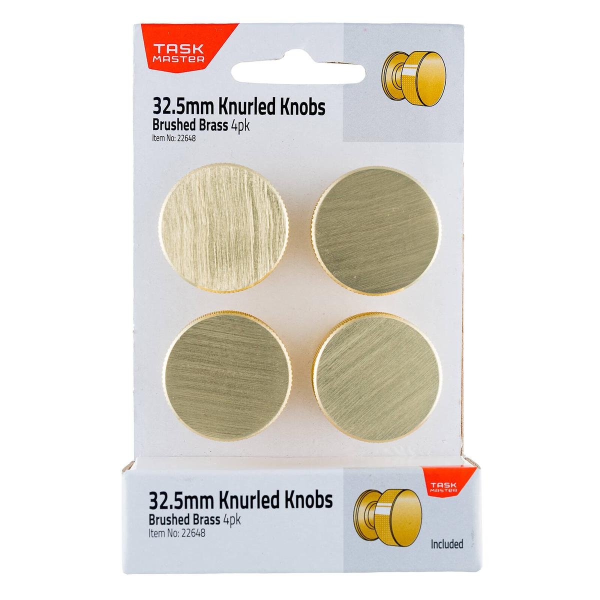 Taskmaster 32mm Knurled Cabinet Knobs 4 Pack - Brushed Brass - Modern Design - SuperSaverAU - view 1