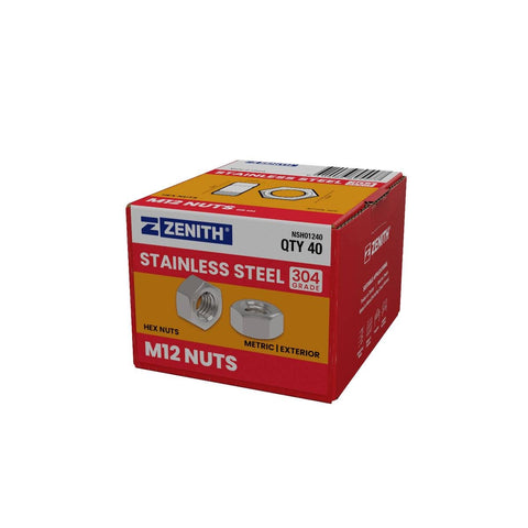 Zenith M12 Hex Nuts - Stainless Steel 304 Grade - 40 Pack - Durable - SuperSaverAU - view 1