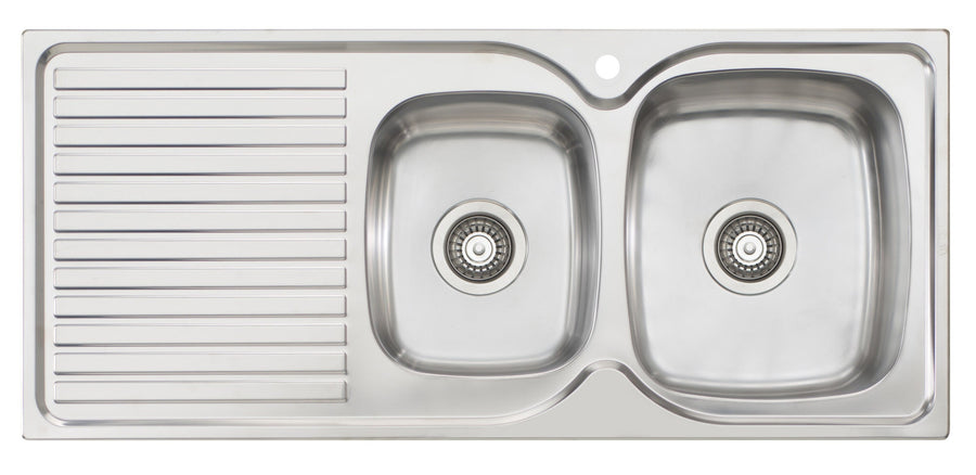 Oliveri Endeavour 1 and 3/4 bowl sink - 1080mm polished stainless steel - left hand drainer - EE121TH