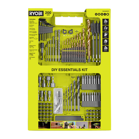 Ryobi 200 Piece DIY Essentials Kit - 281mm x 58mm x 420mm - Versatile Tools - SuperSaverAU - view 1
