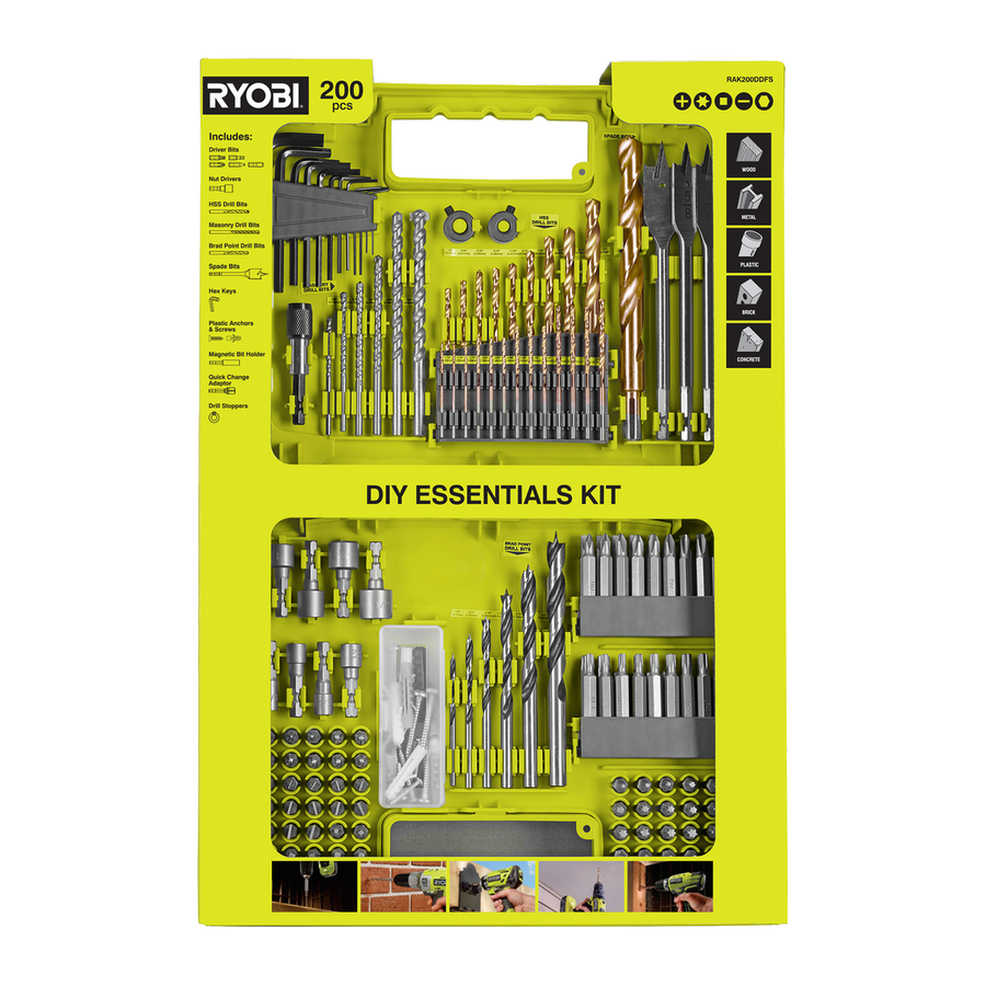 Ryobi 200 Piece DIY Essentials Kit - 281mm x 58mm x 420mm - Versatile Tools - SuperSaverAU - view 1