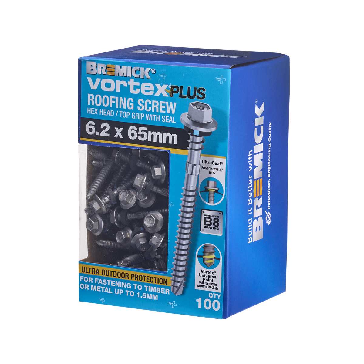 Bremick Vortex Plus Roofing Screw 6.2 x 65mm - 100 Pack - Hex Head - Durable - SuperSaverAU - view 1