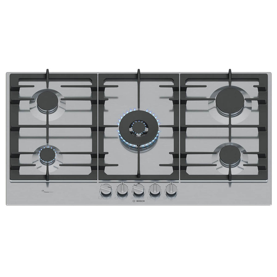 Bosch 90cm Series 6 Gas Cooktop - Five Burners, FlameSelect, Dual Flame Wok Burner - PCR9A5I90A