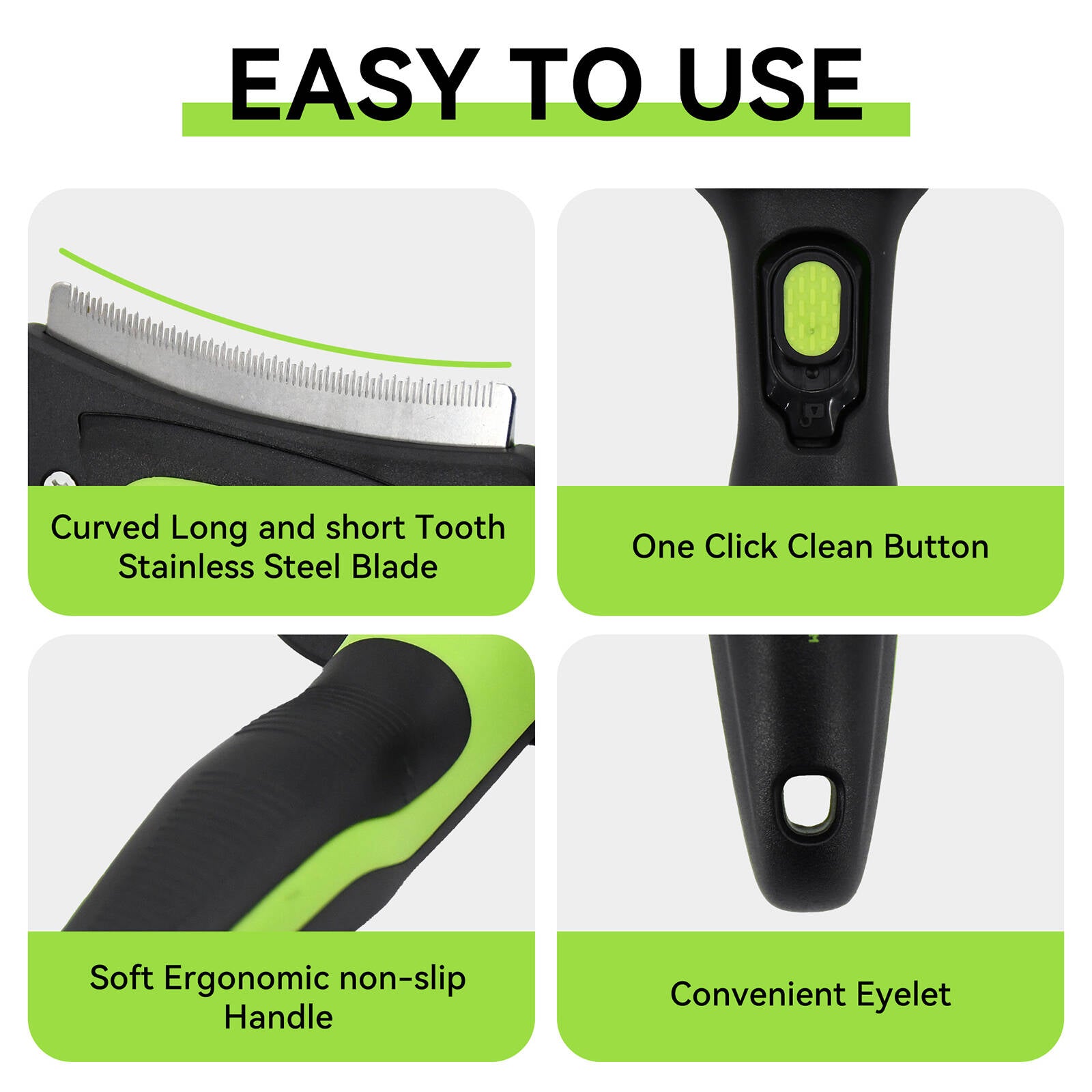 Flamingo Self-Cleaning Deshedding Tool with Retractable Blades, Green, for Dogs & Cats