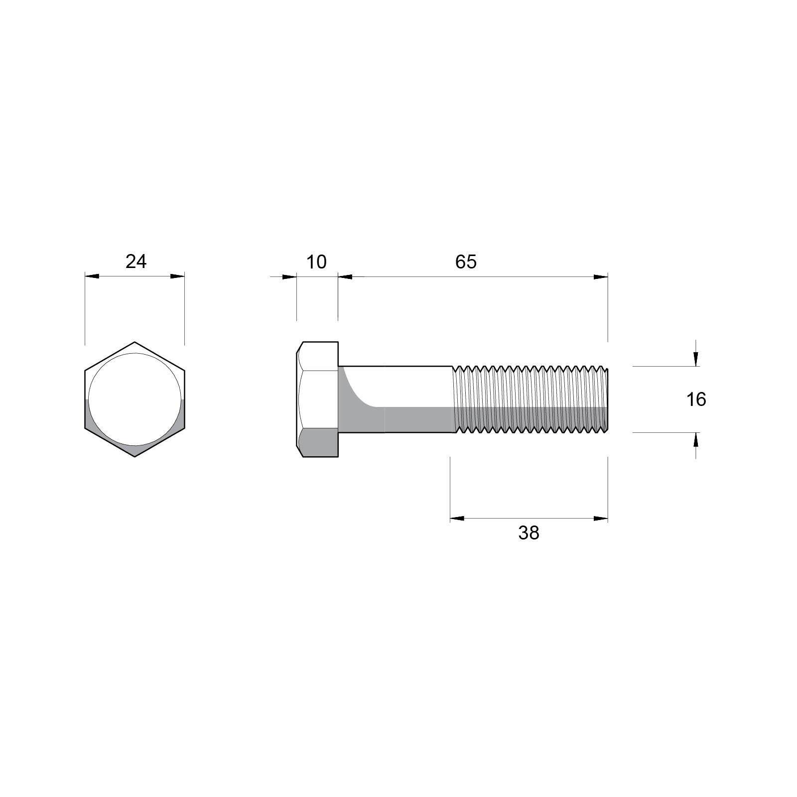 Zenith M16 x 65mm Hot Dip Galvanised Hex Head Bolt and Nut - 4.6 Grade Steel