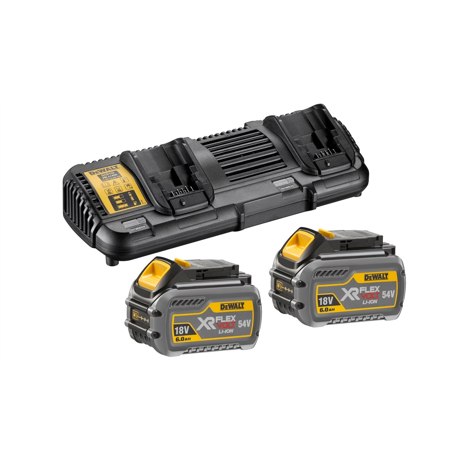 DeWALT 10.8-54V FlexVolt Dual Port Charger with 2 x 6.0Ah Batteries DCB132T2-XE