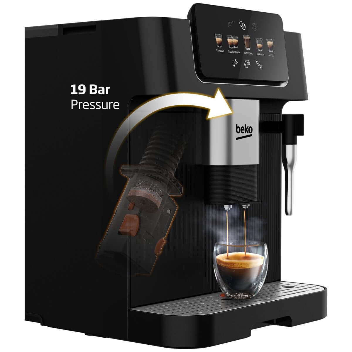 Beko CaffeExperto automatic espresso machine with steam wand - black - 3 cup sizes - CEG7302B