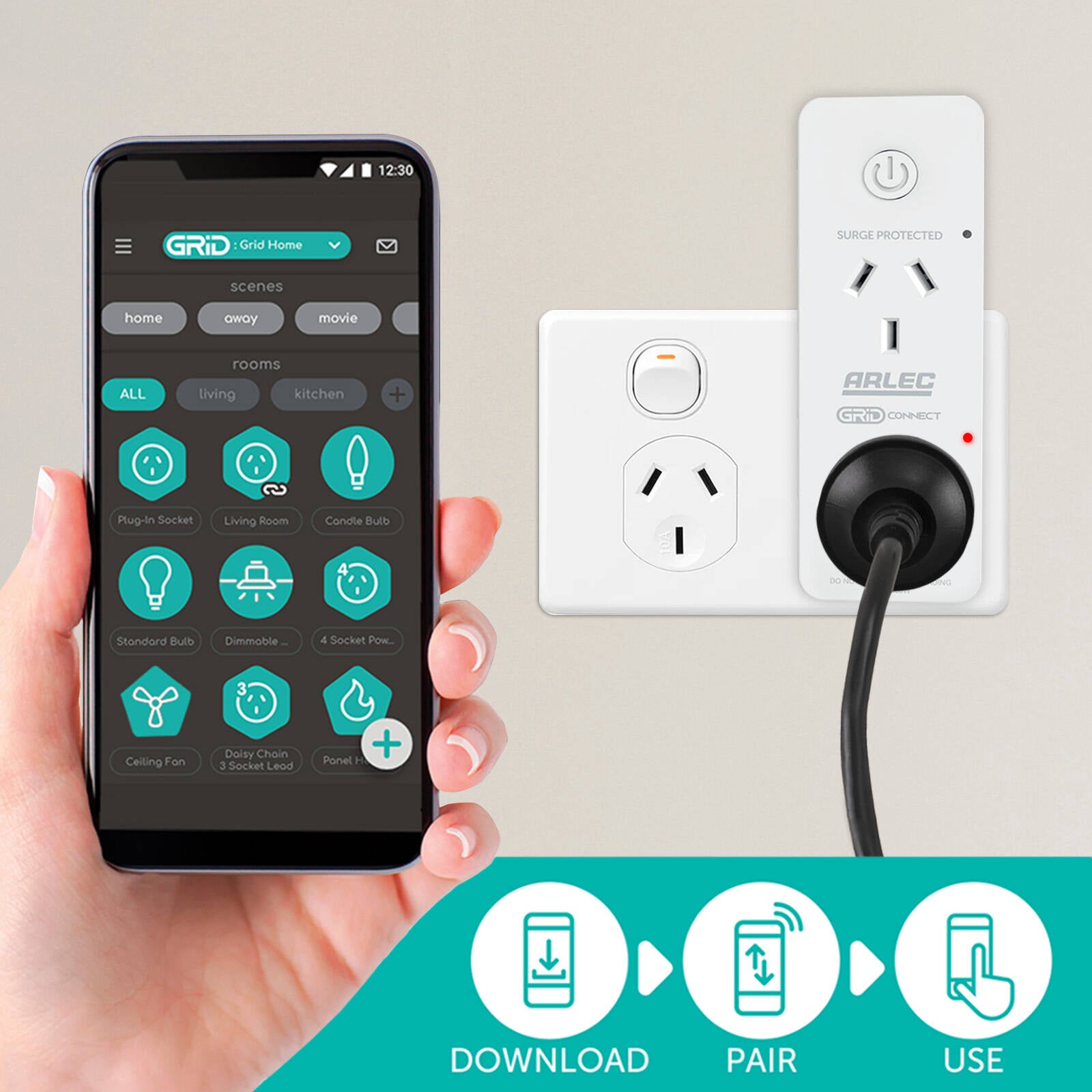 Arlec Grid Connect Smart Plug In Twin Socket with Energy Meter & Surge Protection PC287HA