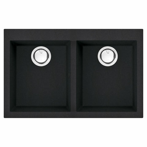 Artusi Granitek Series Double Bowl Sink - Black Granite Composite, Top, Under or Flush Mount - AGS792B