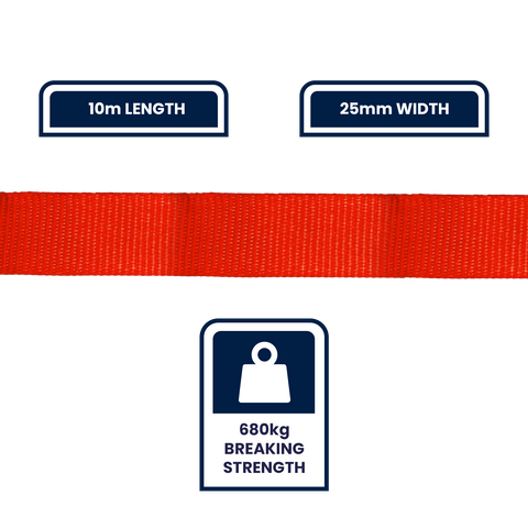 Grunt 25mm x 10m Red Polyester Poly Webbing