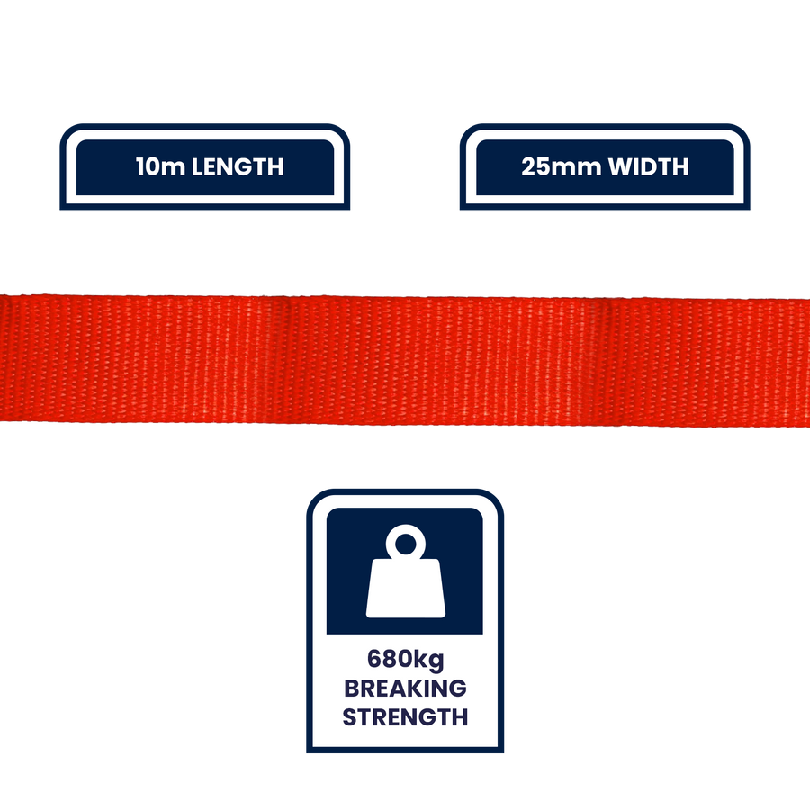 Grunt 25mm x 10m Red Polyester Poly Webbing