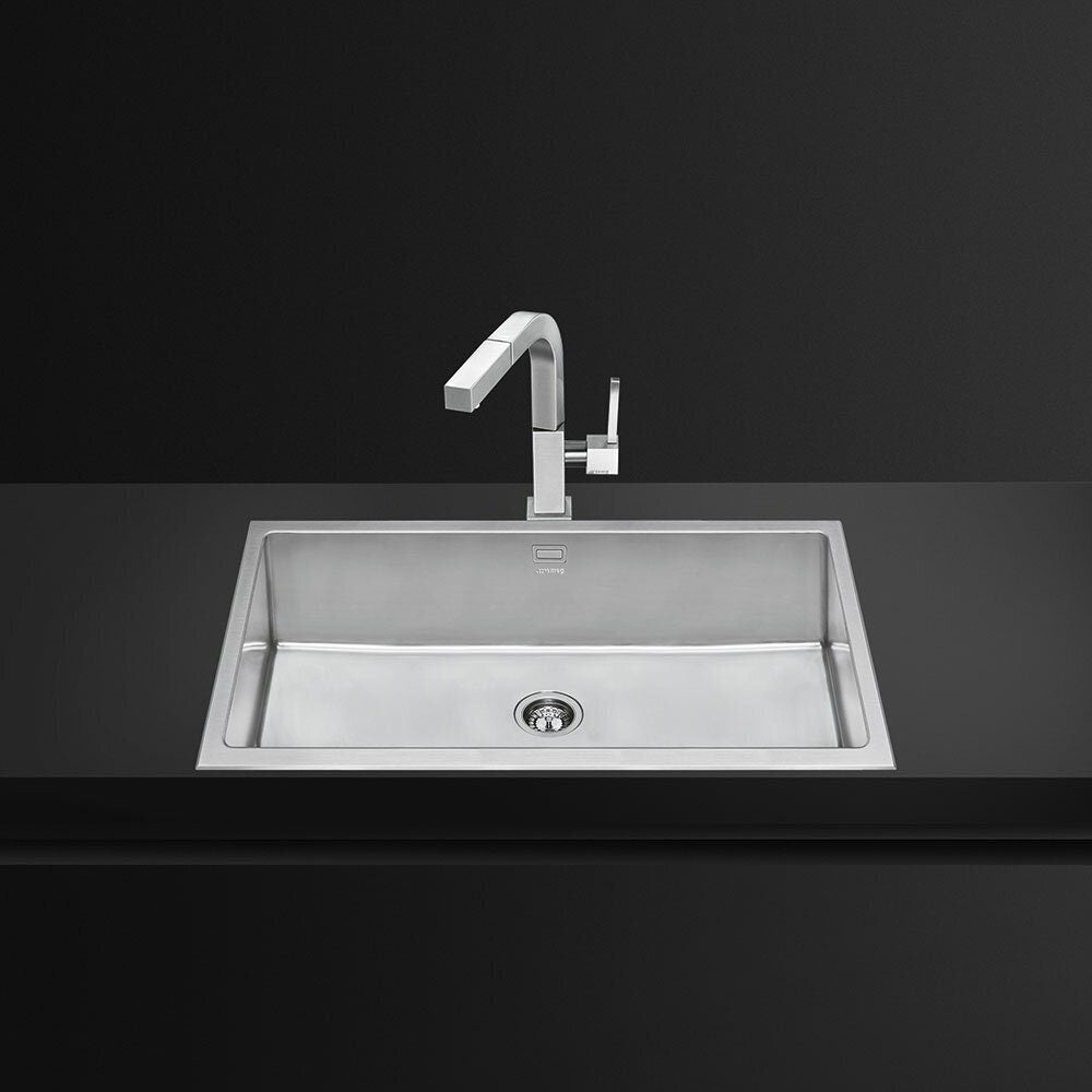 Smeg Single Bowl Stainless Steel Kitchen Sink - No Drainer, Silver Finish, 710mm Length - VQR71