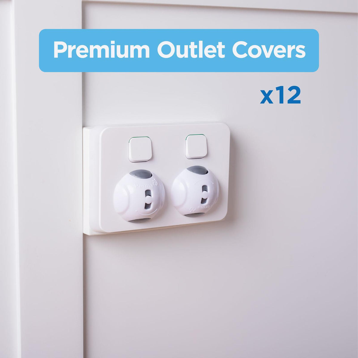 Perma Child Safety Premium Outlet Covers 12 Pack White & Grey Plastic