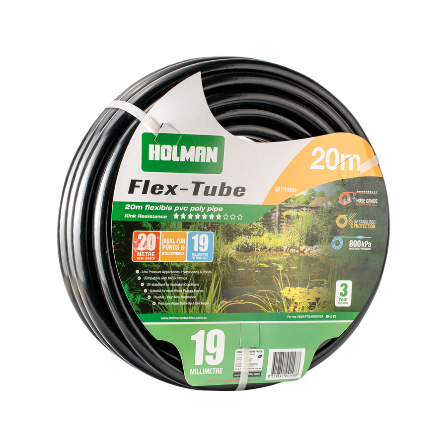 Holman 19mm Flex Tube 20m PVC Reduces Algae Build-Up Black - SuperSaverAU - view 1