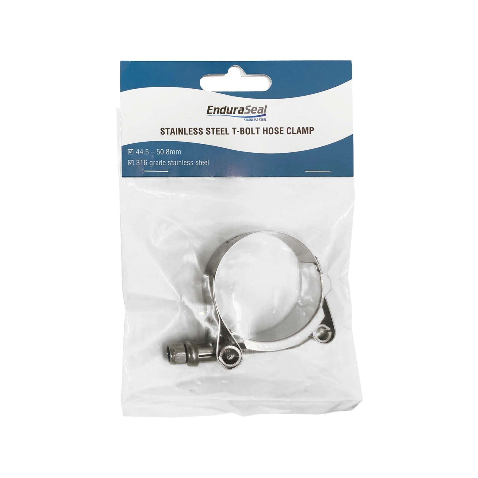 EnduraSeal 43-51mm Grade 316 Stainless Steel T-Bolt Hose Clamp Corrosion Resistant