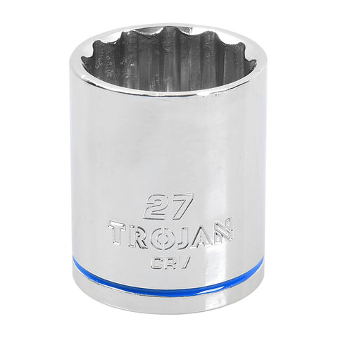 Trojan 27mm Socket 1/2" Drive, Chrome Vanadium 12 Point Metric