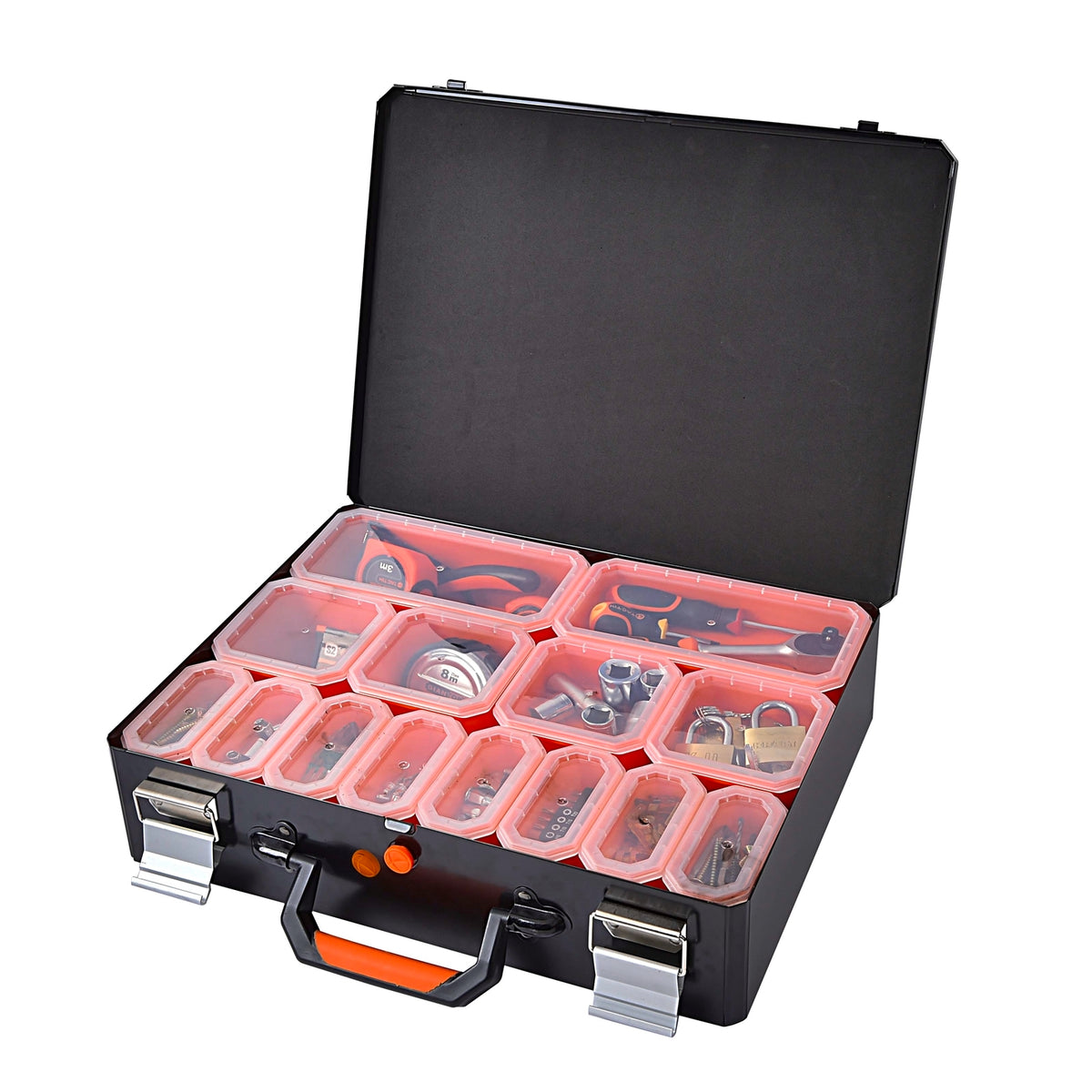 Tactix Steel Organiser with 20 Removable Tubs Powder-Coated Carry Handle