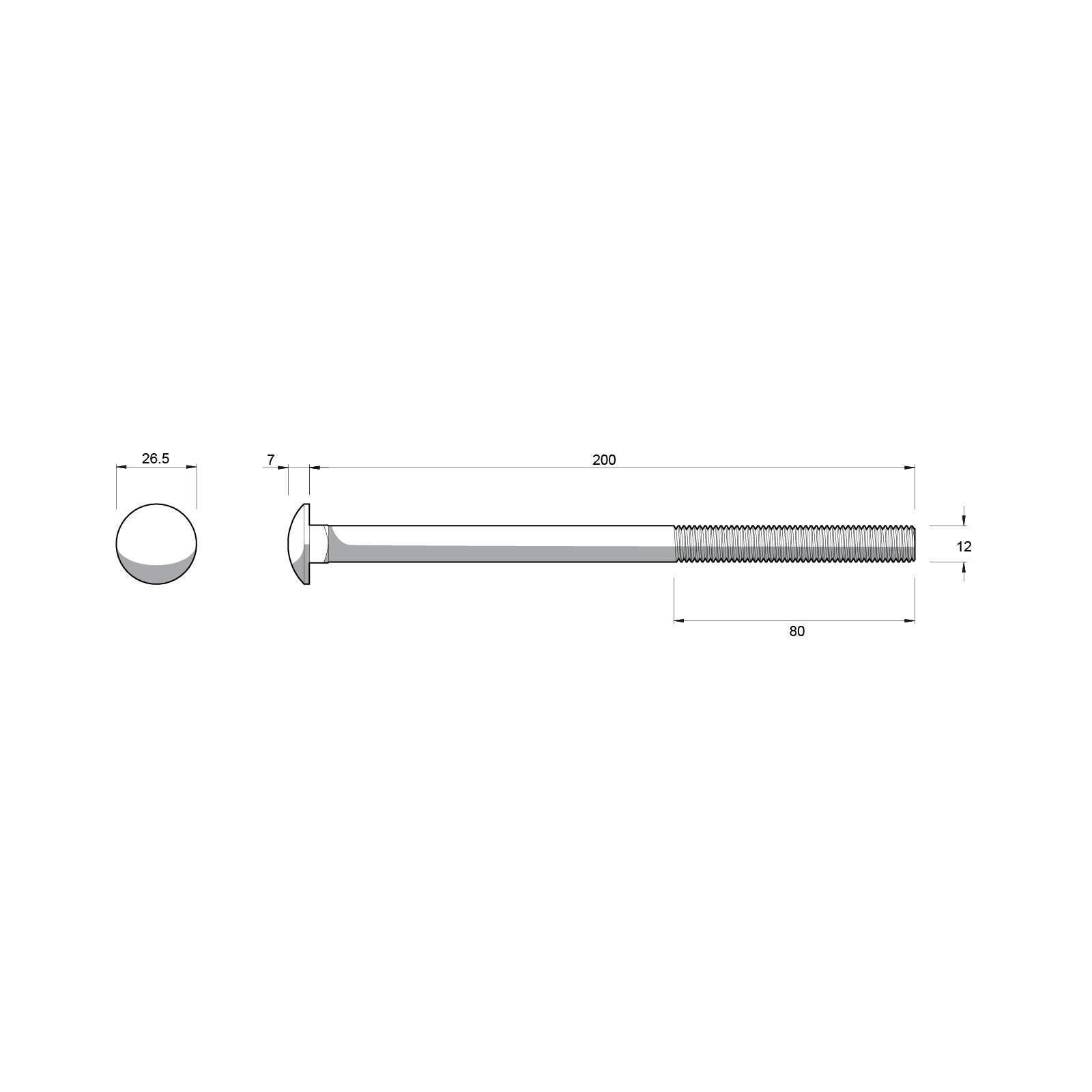 Zenith M12 x 200mm Hot Dip Galvanised Cup Head Bolt & Nut - 4.6 Grade Steel