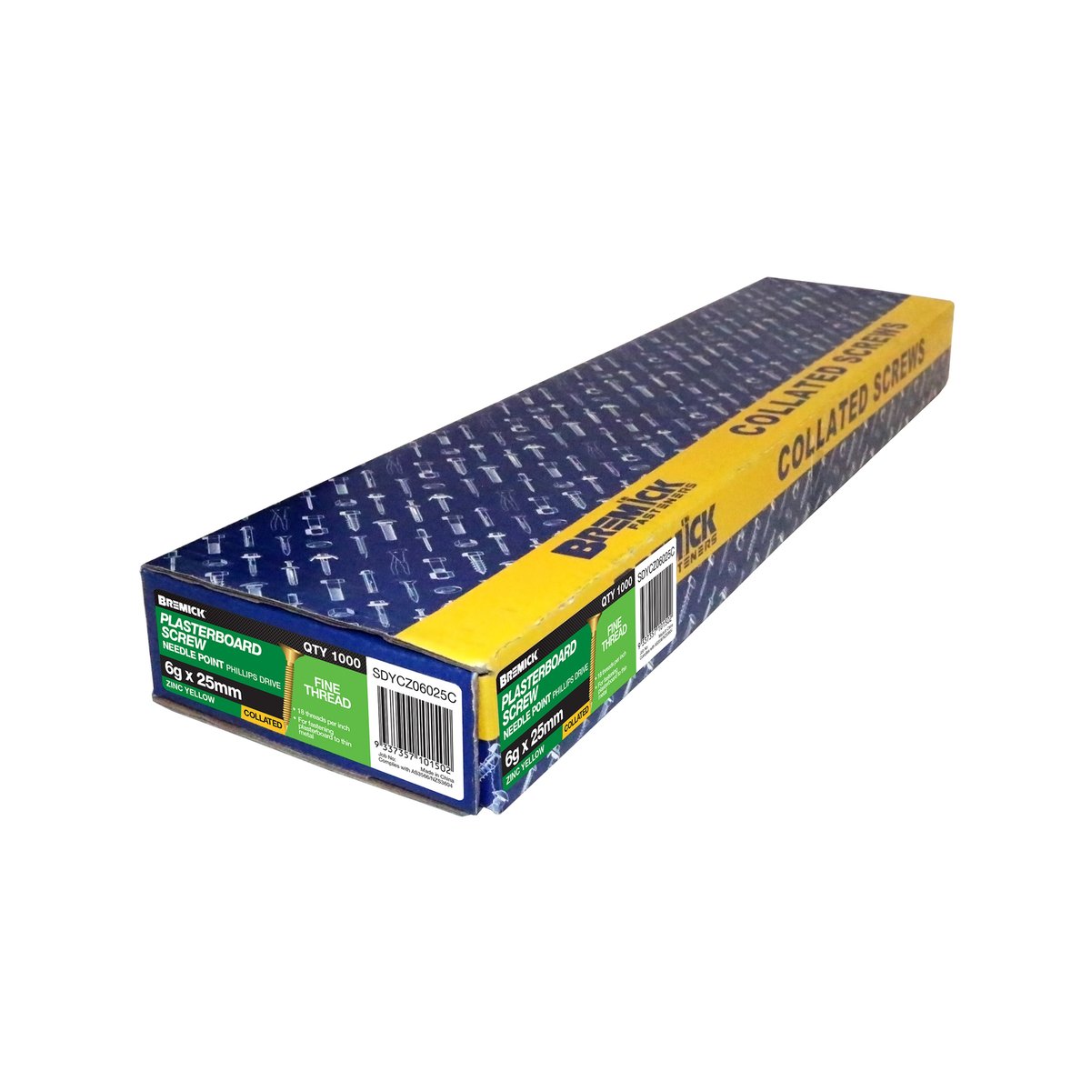 Bremick Collated Screws - 6g x 25mm - Zinc Yellow - 1000 Pack - Fine Thread - SuperSaverAU - view 2