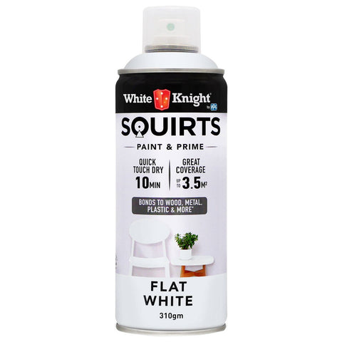 White Knight Squirts 310g White Flat Spray Paint - Solvent Based - Quick Dry - Durable Finish - SuperSaverAU - view 1