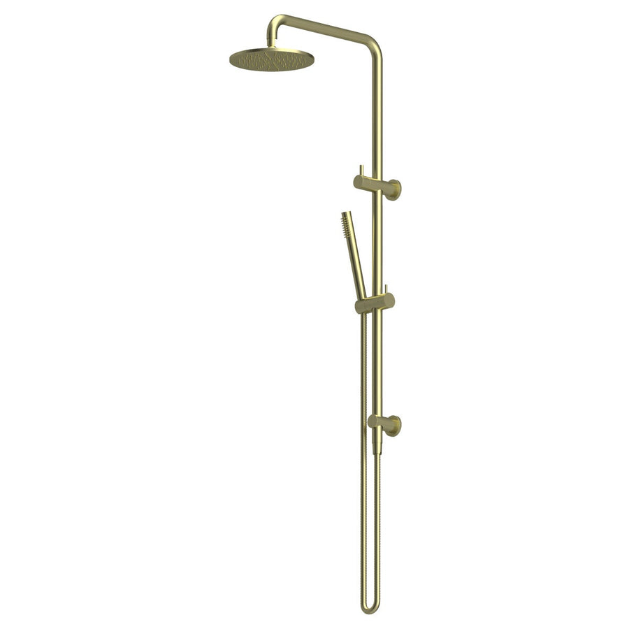 Rogerseller Tonic Baton Dual Rail Shower - Brushed Gold - Brass Baton Hand Piece, 2-Way Diverter - 3506003814