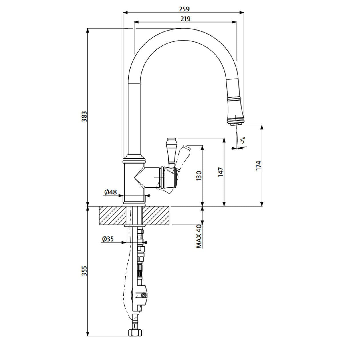 Armando Vicario Provincial Pull Out Kitchen Mixer Tap - Brushed Black Nickel, 5 Star WELS - 400674BBN-LF
