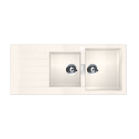 Abey Schock Signus 1 and 3/4 Bowl Topmount Sink with Left Hand Drainer - White Polaris Cristadur - D200WR