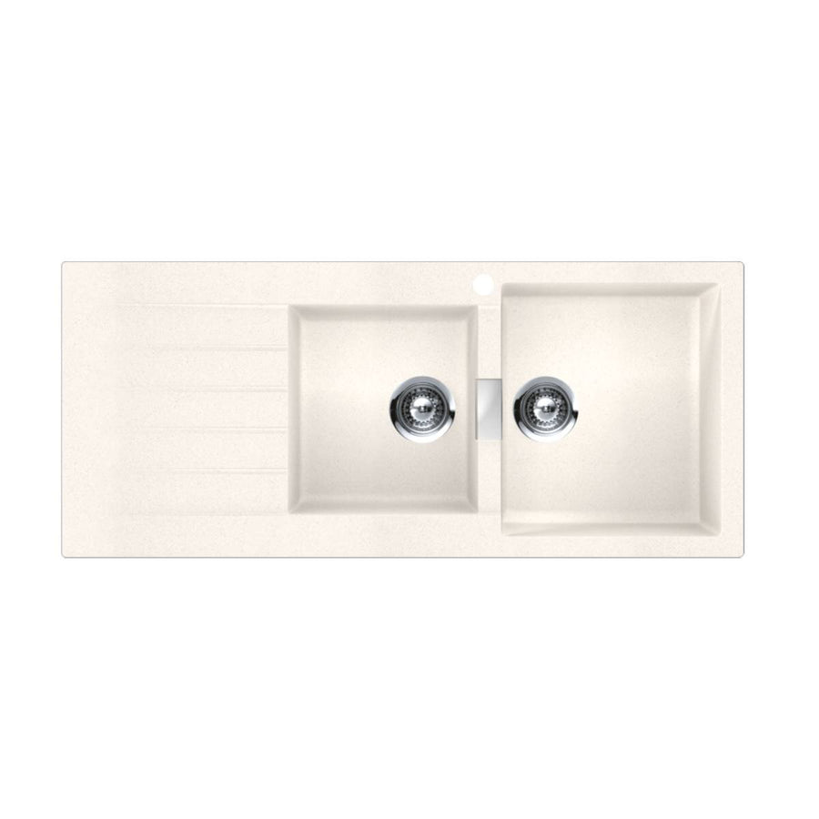 Abey Schock Signus 1 and 3/4 Bowl Topmount Sink with Left Hand Drainer - White Polaris Cristadur - D200WR