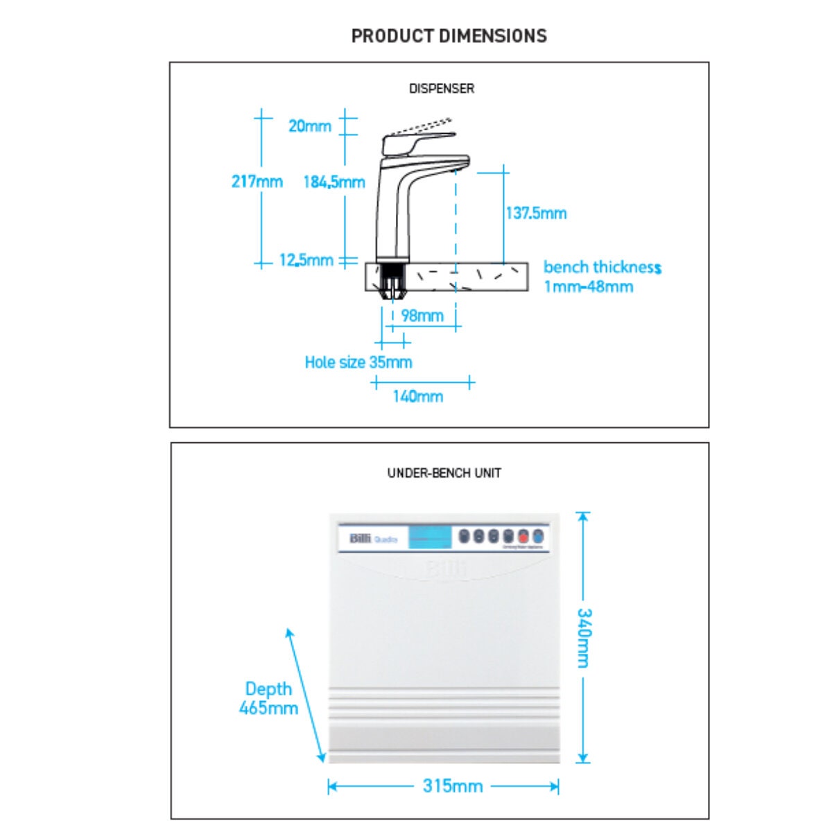 Billi Quadra 440 Boiling and Chilled Filtered Water Tap with XL Levered Dispenser - Chrome - 904040LCH
