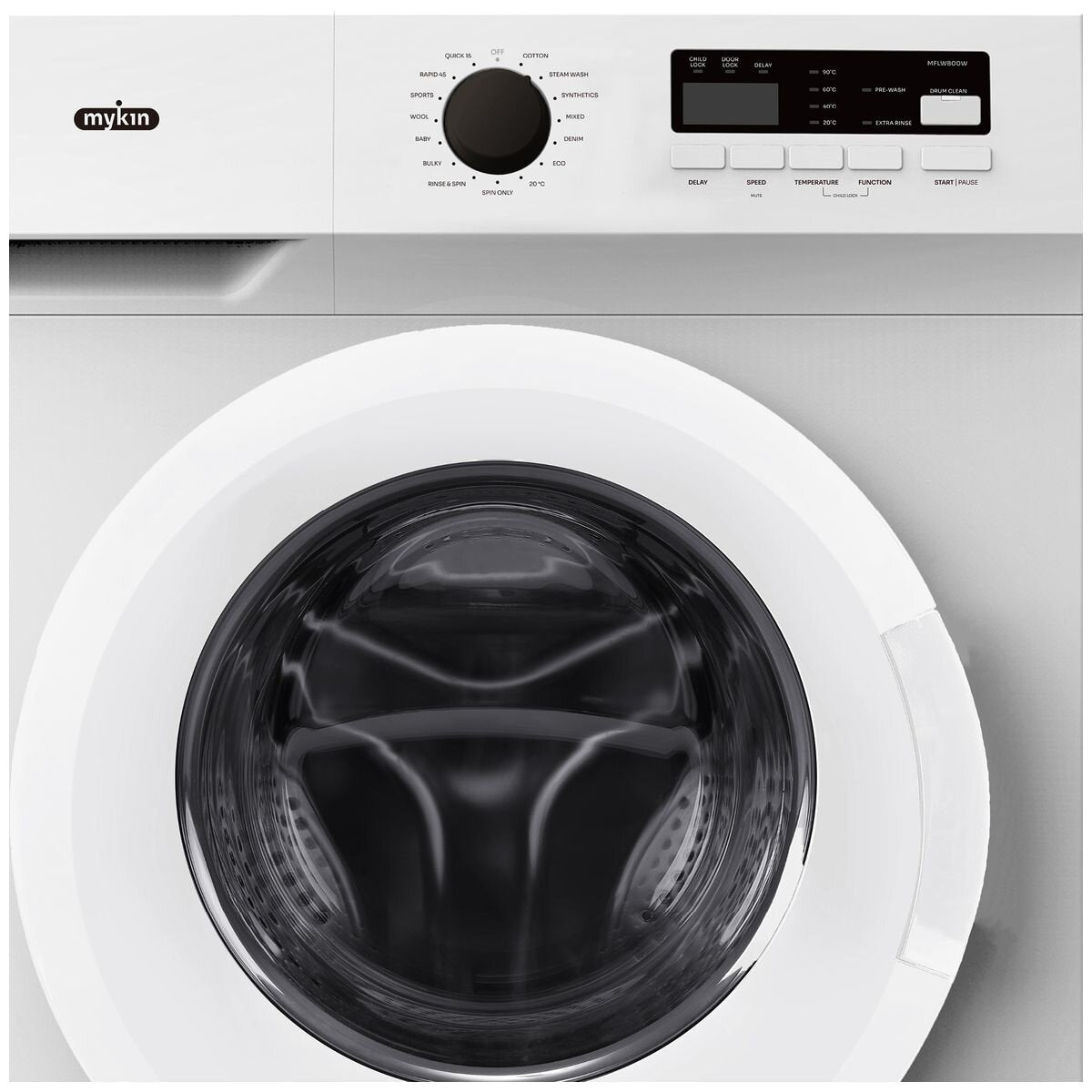 Mykin 8kg Front Load Washing Machine - White, 1400rpm Spin, 15 Programs - MFLW800W