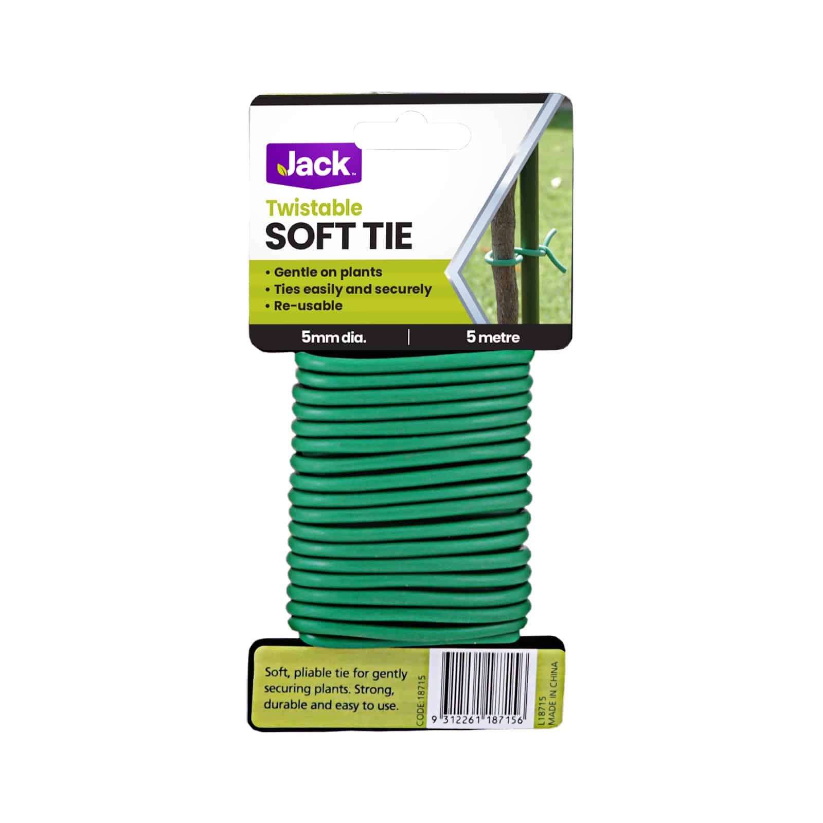 Jack Soft Twist Plant Tie 5mm x 5m Green Steel and Rubber