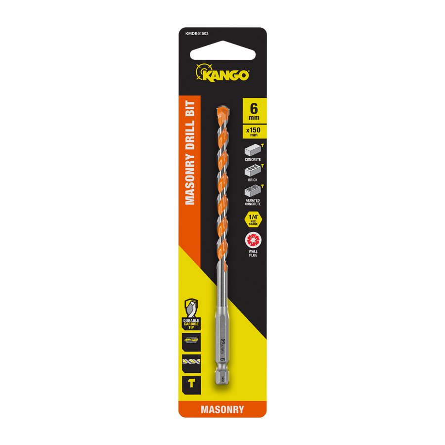 Kango 6 x 150mm 1/4" Hex Shank Masonry Drill Bit - Carbide Tip