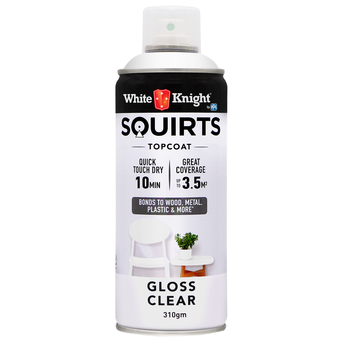 White Knight Squirts Clear Gloss Spray Paint 310g Durable Finish - SuperSaverAU - view 1